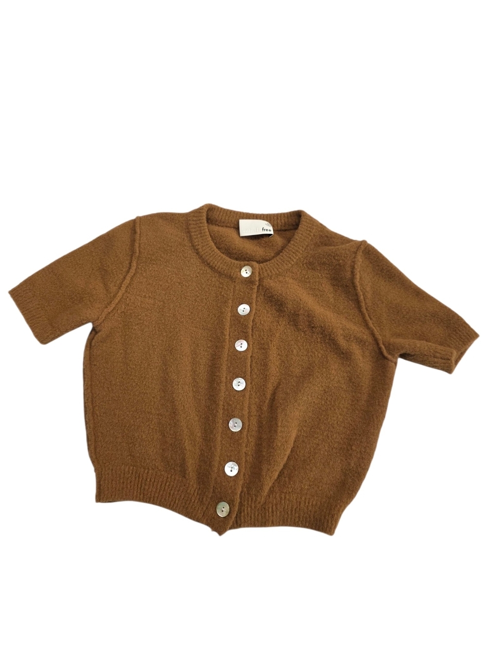 Wilfred Teddy Short-Sleeve Button-Front Top/Sweater in Brown